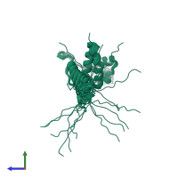 PDB entry 1uph coloured by chain, ensemble of 20 models, side view.