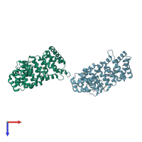 PDB entry 1upl coloured by chain, top view.