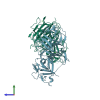 PDB entry 1ups coloured by chain, side view.