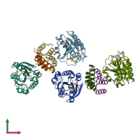 PDB entry 1upt coloured by chain, front view.