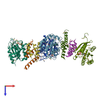 PDB entry 1upt coloured by chain, top view.