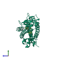 PDB entry 1upv coloured by chain, side view.