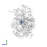 IRON/SULFUR/OXYGEN HYBRID CLUSTER in PDB entry 1upx, assembly 2, side view.