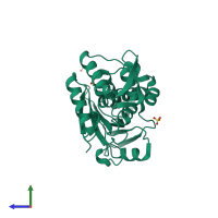 PDB entry 1uq5 coloured by chain, side view.