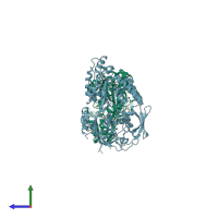 PDB entry 1uqw coloured by chain, side view.