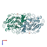 PDB entry 1urb coloured by chain, top view.