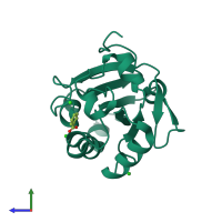 PDB entry 1urm coloured by chain, side view.