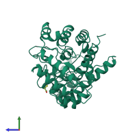 PDB entry 1uro coloured by chain, side view.