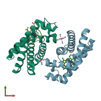 PDB entry 1urv coloured by chain, front view.