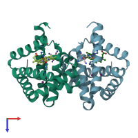 PDB entry 1ury coloured by chain, top view.