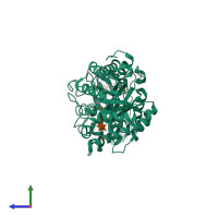 PDB entry 1us2 coloured by chain, side view.