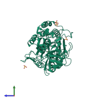 PDB entry 1ush coloured by chain, side view.