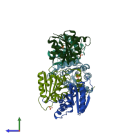 PDB entry 1usl coloured by chain, side view.