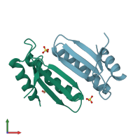 PDB entry 1uso coloured by chain, front view.