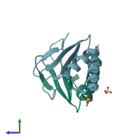 PDB entry 1uso coloured by chain, side view.