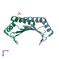 PDB entry 1uso coloured by chain, top view.
