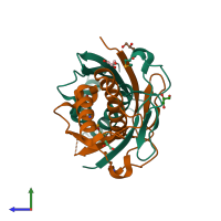 PDB entry 1usp coloured by chain, side view.