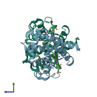 PDB entry 1ut0 coloured by chain, side view.