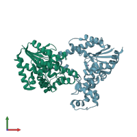 PDB entry 1ut5 coloured by chain, front view.