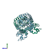 PDB entry 1ut5 coloured by chain, side view.