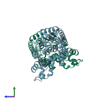 PDB entry 1ut8 coloured by chain, side view.