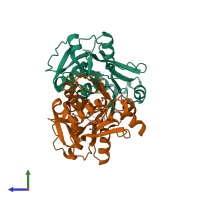 PDB entry 1utb coloured by chain, side view.