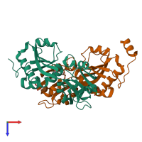 PDB entry 1utb coloured by chain, top view.
