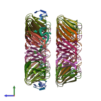 PDB entry 1utd coloured by chain, side view.