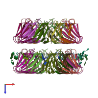 PDB entry 1utd coloured by chain, top view.