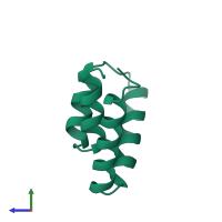 PDB entry 1utg coloured by chain, side view.