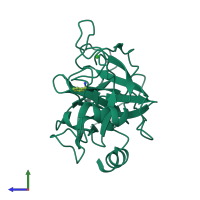 PDB entry 1utj coloured by chain, side view.