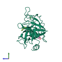PDB entry 1utl coloured by chain, side view.