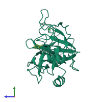 PDB entry 1utm coloured by chain, side view.