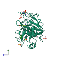 PDB entry 1utn coloured by chain, side view.