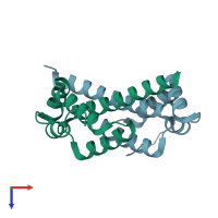 PDB entry 1utu coloured by chain, top view.