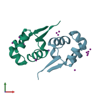 PDB entry 1utx coloured by chain, front view.
