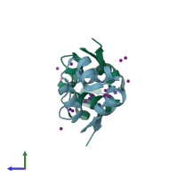 PDB entry 1utx coloured by chain, side view.