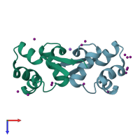 PDB entry 1utx coloured by chain, top view.
