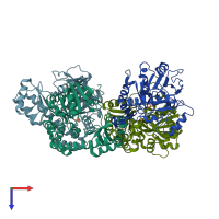 PDB entry 1uu0 coloured by chain, top view.