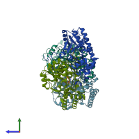 PDB entry 1uu1 coloured by chain, side view.