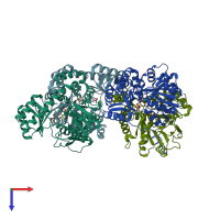 PDB entry 1uu1 coloured by chain, top view.
