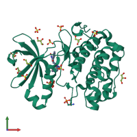 Monomeric assembly 1 of PDB entry 1uu3 coloured by chemically distinct molecules, front view.