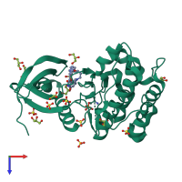 Monomeric assembly 1 of PDB entry 1uu3 coloured by chemically distinct molecules, top view.