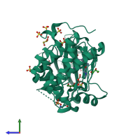 PDB entry 1uu3 coloured by chain, side view.
