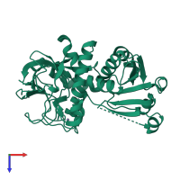 PDB entry 1uuf coloured by chain, top view.