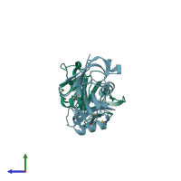 PDB entry 1uuh coloured by chain, side view.