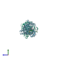 PDB entry 1uum coloured by chain, side view.