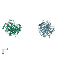 PDB entry 1uum coloured by chain, top view.