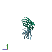 PDB entry 1uun coloured by chain, side view.