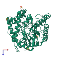 PDB entry 1uuq coloured by chain, top view.